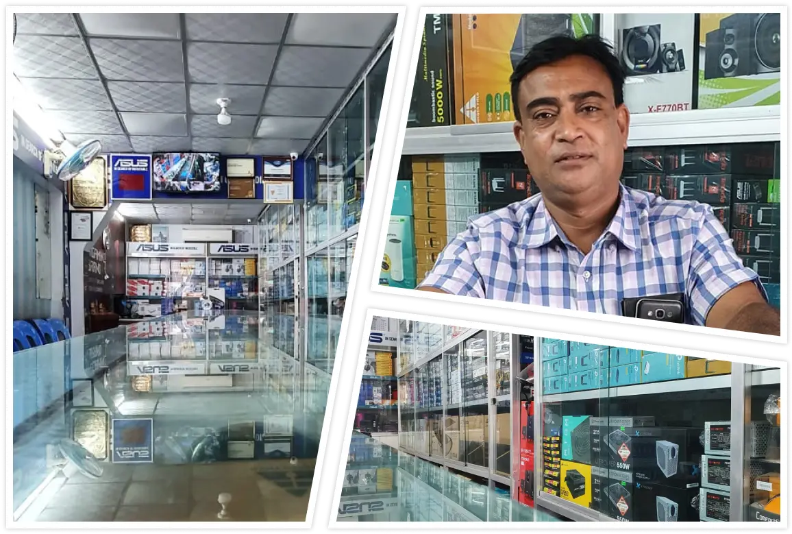 Satkhira Net owner Hafiz-All-Asad (SHANNU) standing in front of the shop in Satkhira