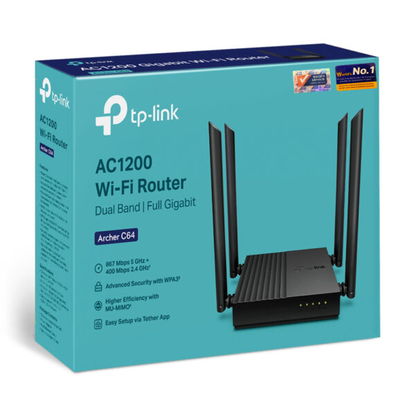 TP-Link Archer C64 AC1200 1200mbps Dual-Band Wireless MU-MIMO Gigabit WiFi Router