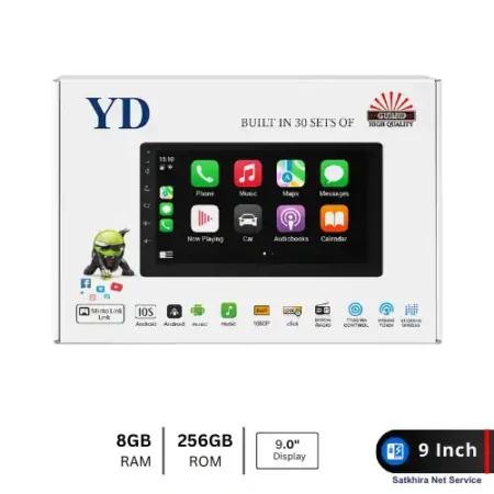 YD 9 Inch Car Android Player with 8GB RAM 256GB ROM – Touchscreen, GPS, Bluetooth, Wi-Fi, MirrorLink Support